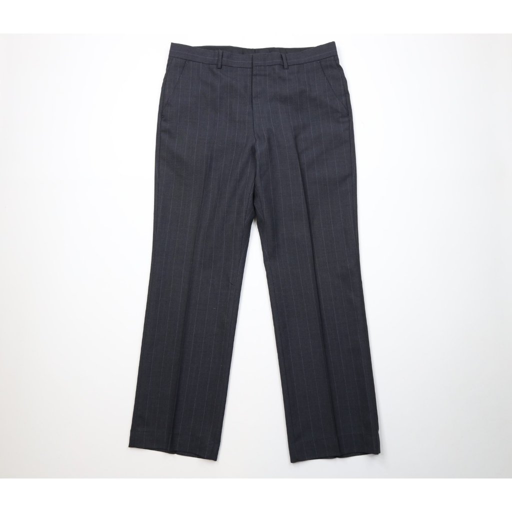 Vintage 70s Streetwear Mens 34x31 Wool Knit Pinstriped Wide Leg Chino Pants Usa